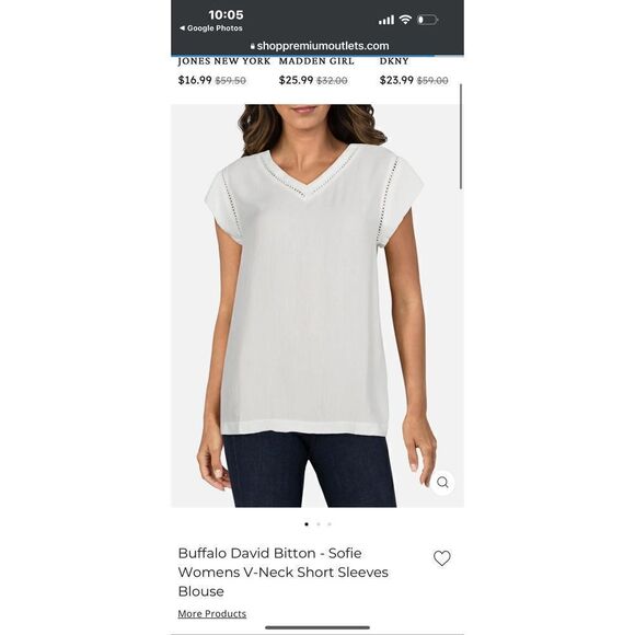 Buffalo David Bitton - Sofie Womens V-Neck Short Sleeves Blouse Cream Large EUC - Picture 8 of 9